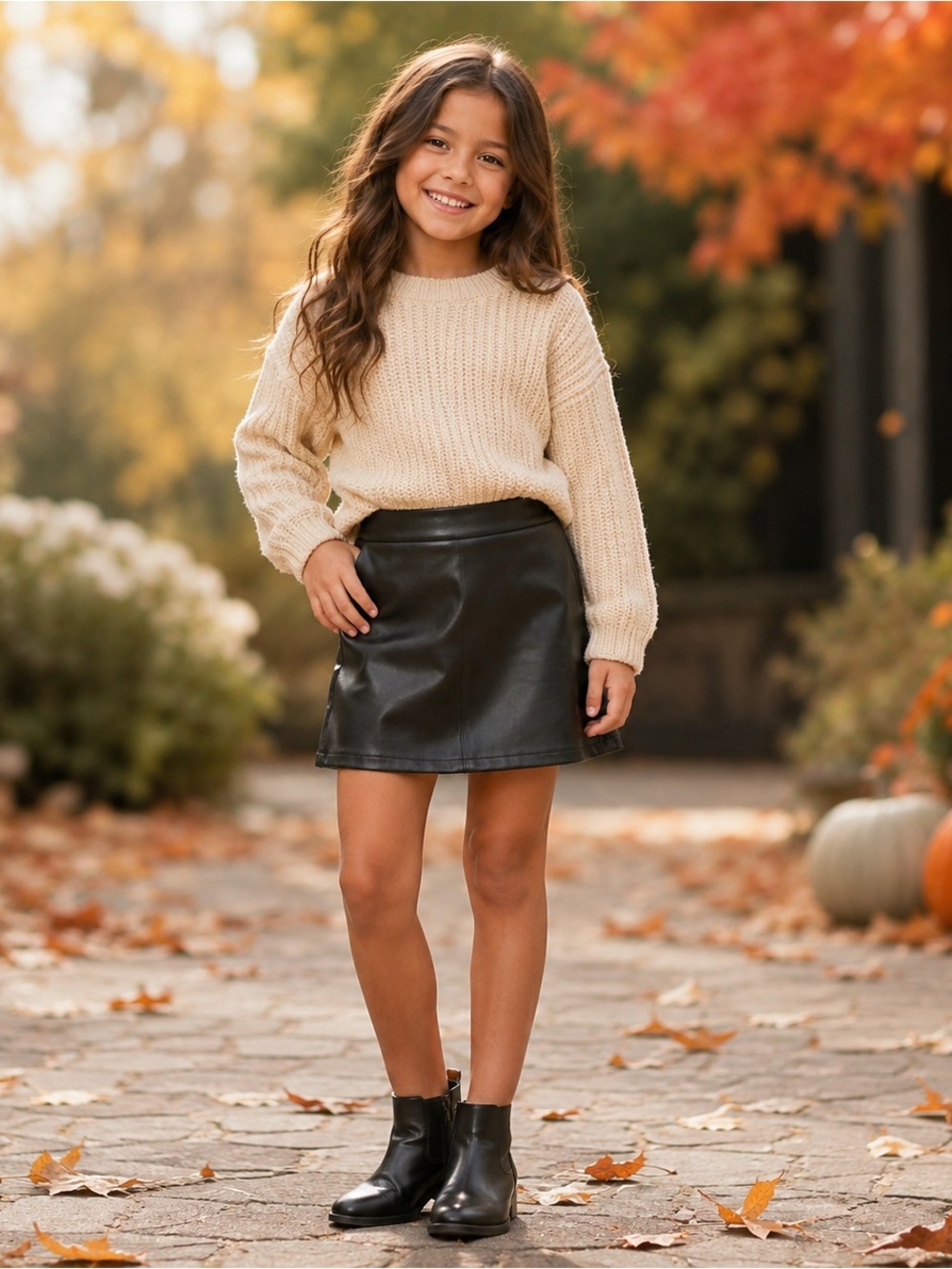 GAP Kids 100% Recycled Vegan-Leather Black Faux A-Line Skirt Girls Size 10
